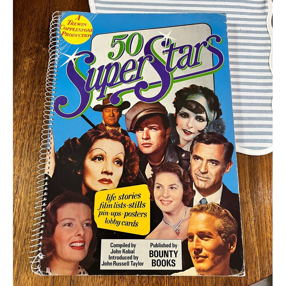 1974 50 Super Stars Spiral Bound Book John Kobal Marilyn Monroe John Wayne